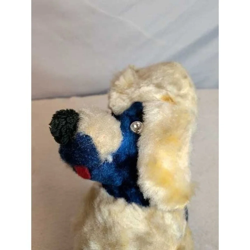 VTG Poodle Plush Stuffed Animal Toy Cream Blue Sparkle Eyes Dog Vintage Plush